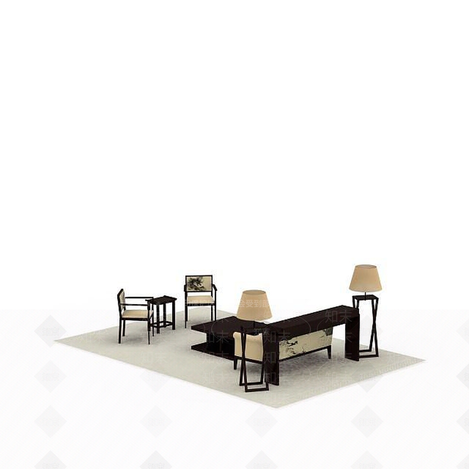 中式桌椅组合3D模型下载【ID:1198360545】
