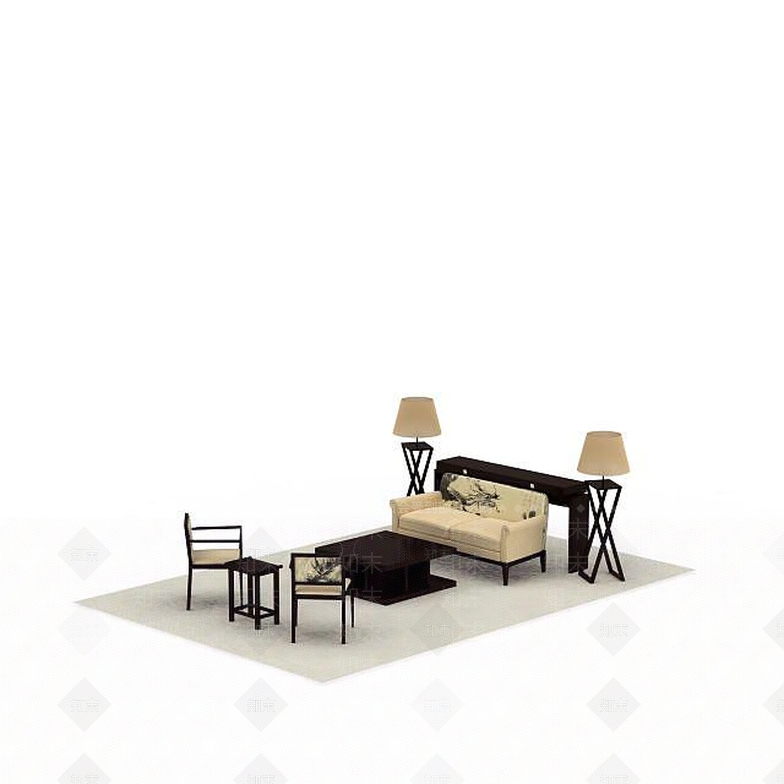 中式桌椅组合3D模型下载【ID:1198360545】