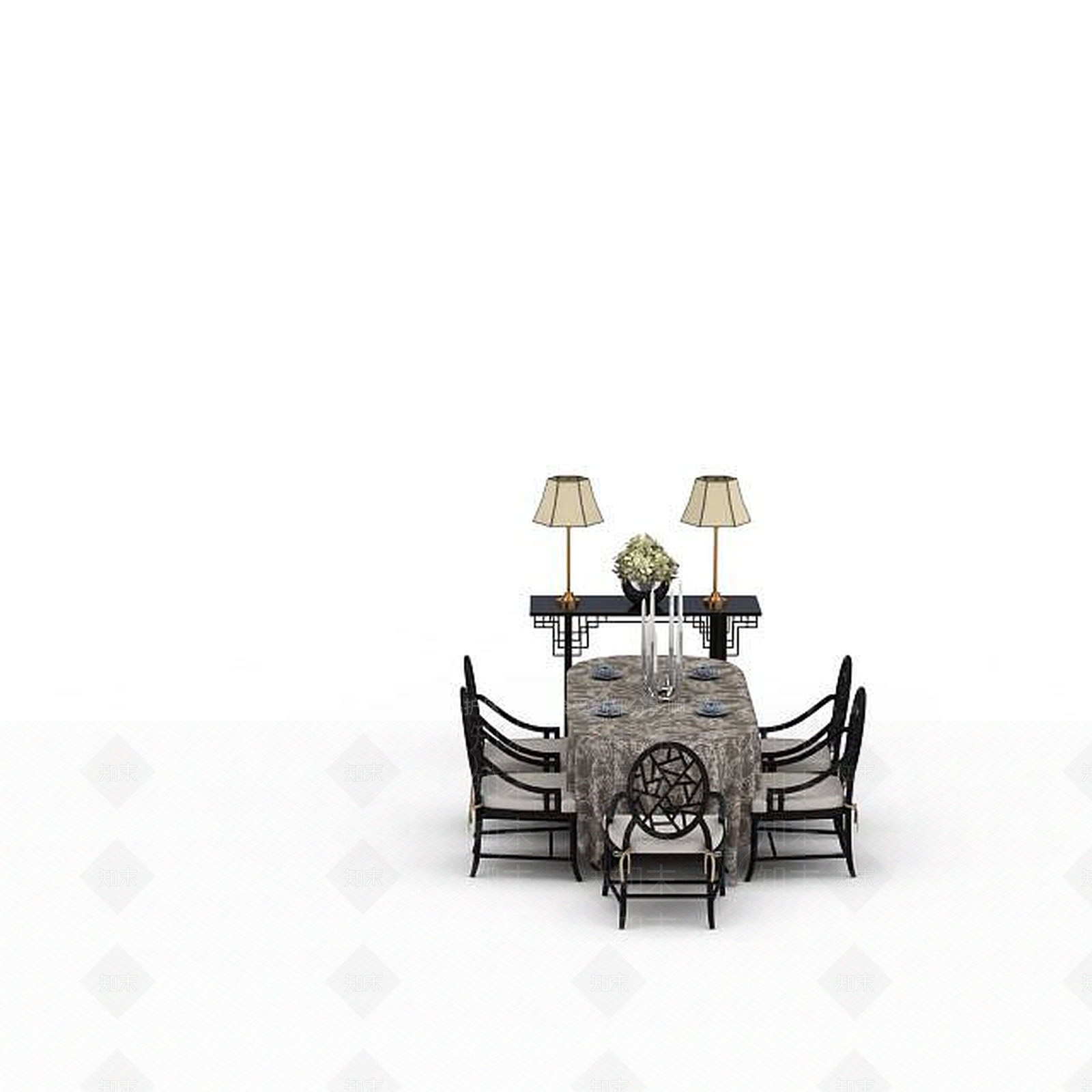 中式餐桌3D模型下载【ID:1198360745】