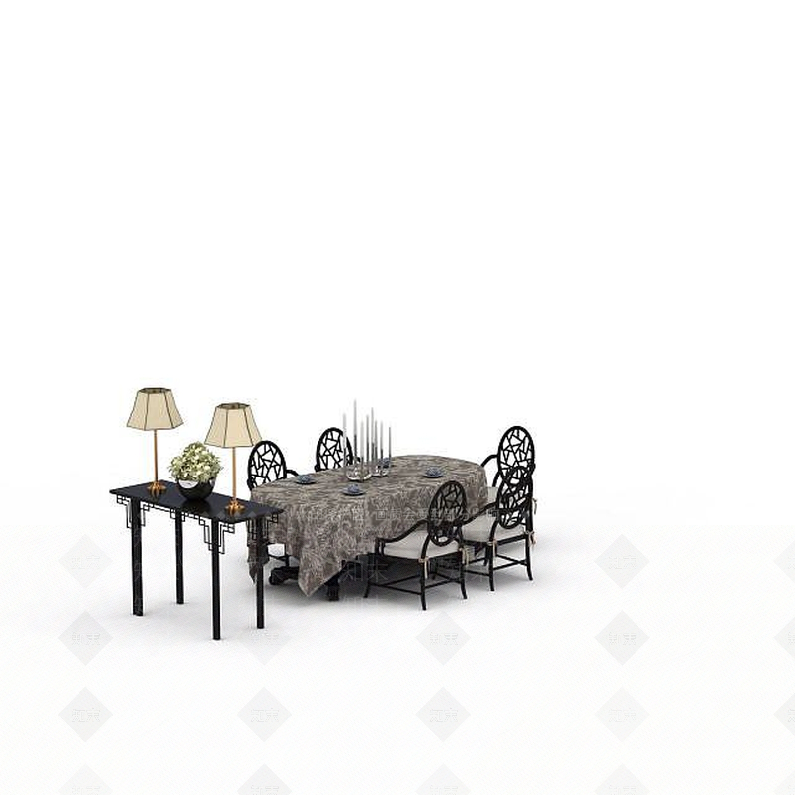 中式餐桌3D模型下载【ID:1198360745】