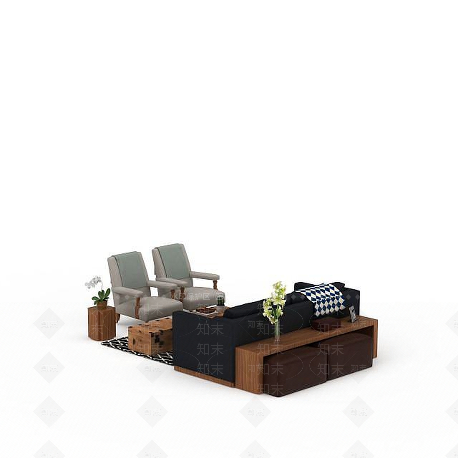 现代客厅休闲沙发组合3D模型下载【ID:1198360805】