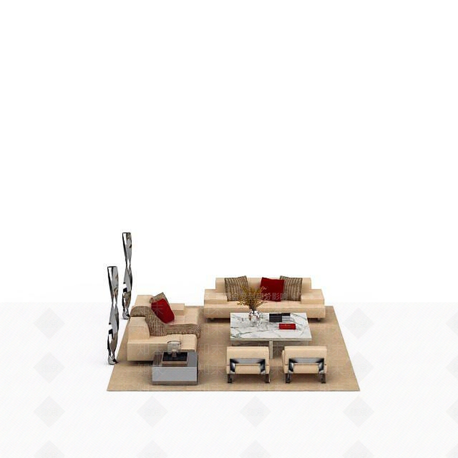 现代简约风格沙发茶几组合3D模型下载【ID:1198361300】