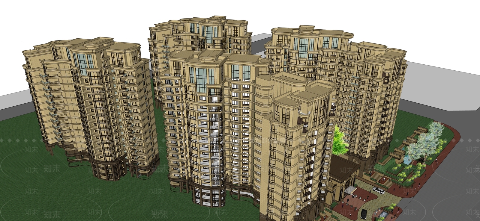 欧式高层住宅SU模型下载【ID:1198361993】