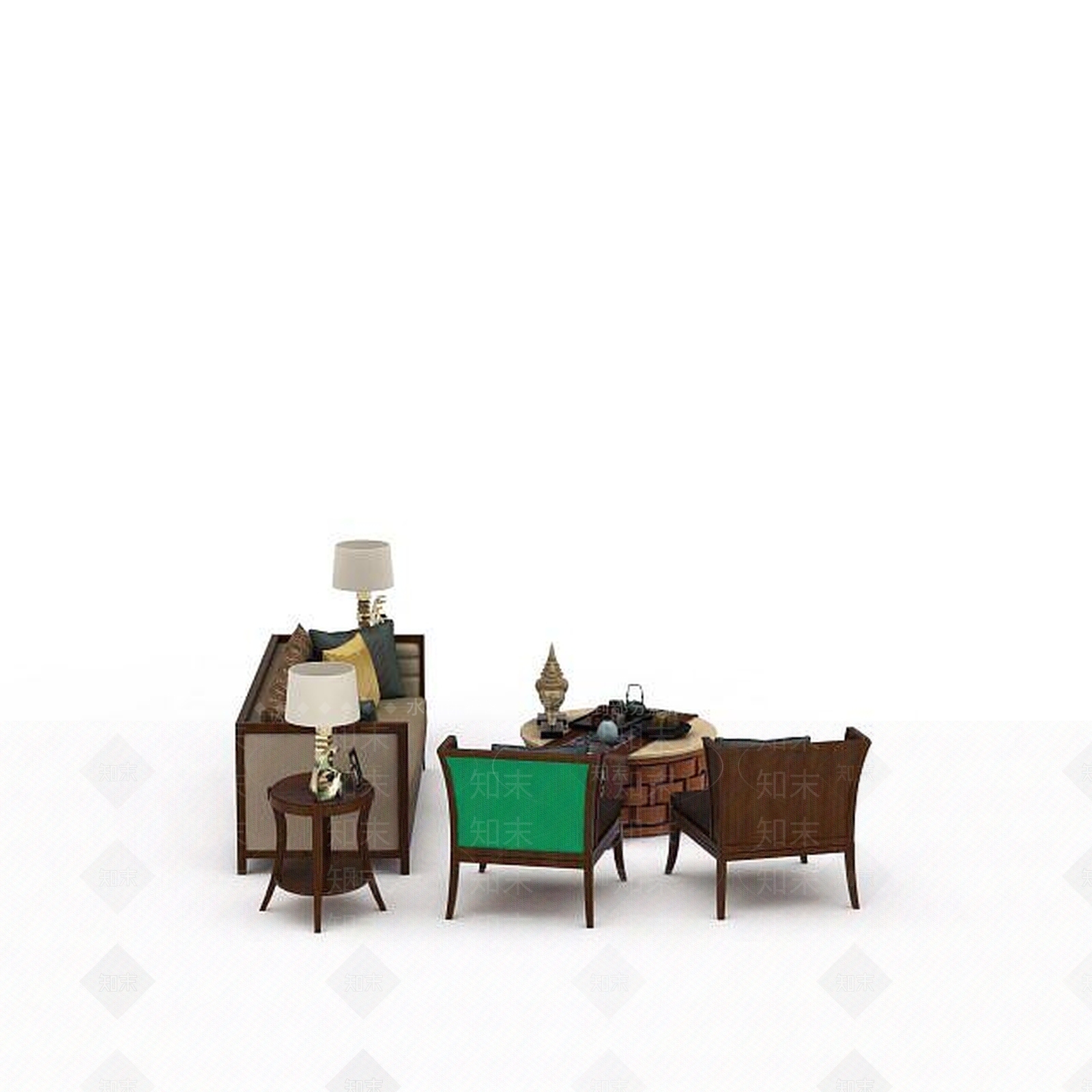 现代布艺沙发组合3D模型下载【ID:1198362317】