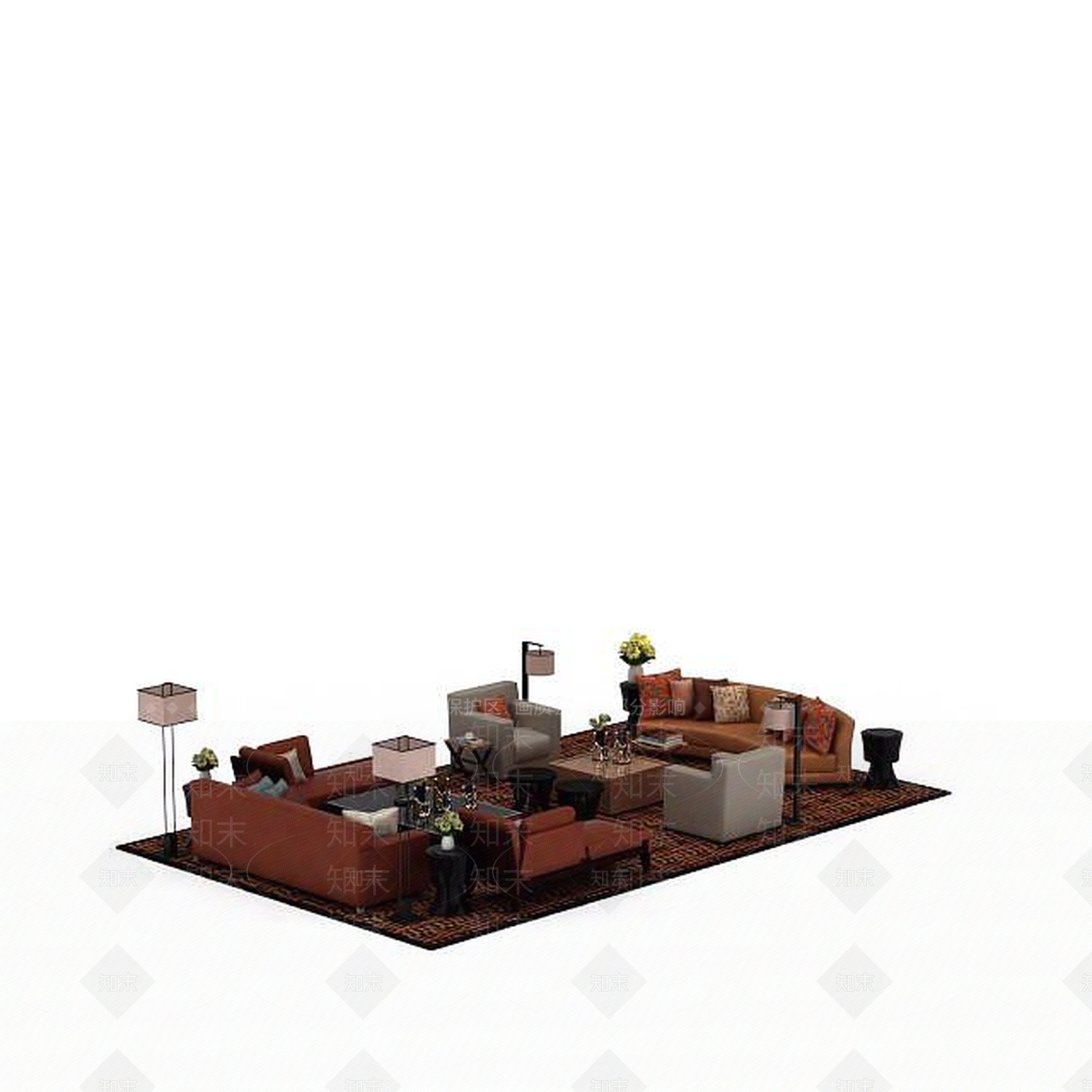 现代真皮沙发茶几组合3D模型下载【ID:1198363043】