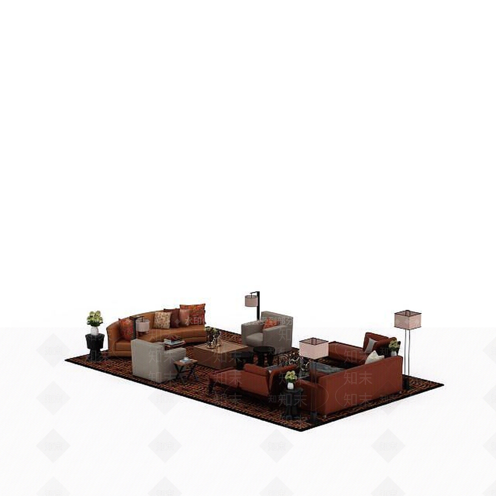 现代真皮沙发茶几组合3D模型下载【ID:1198363043】