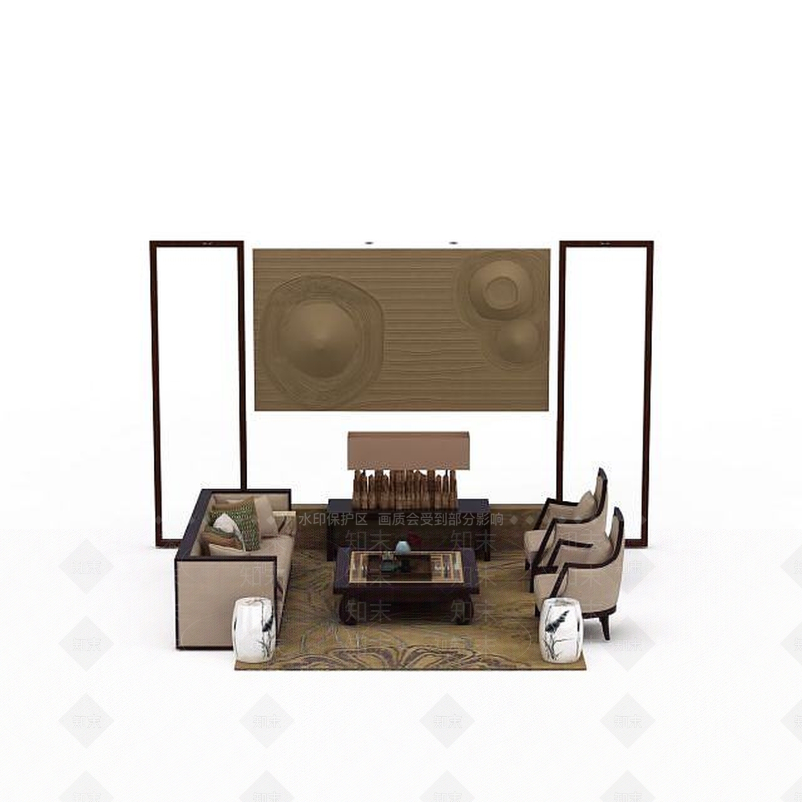 中式风格沙发组合3D模型下载【ID:1198364268】