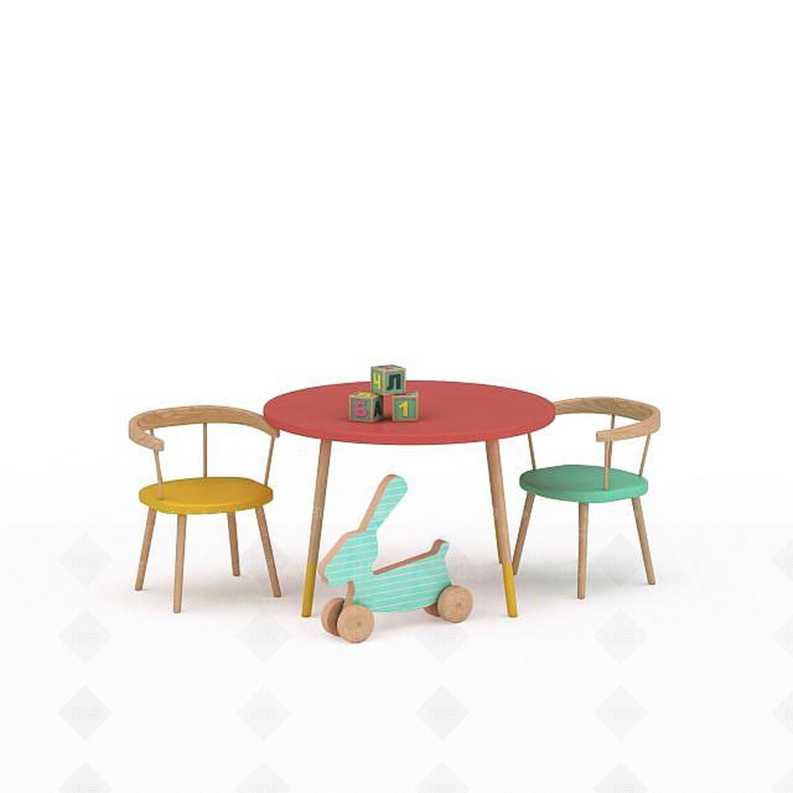 现代儿童桌椅组合3D模型下载【ID:1198366631】