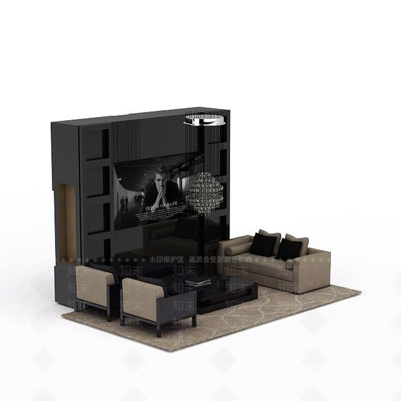 现代客厅沙发茶几组合3D模型下载【ID:1198367084】