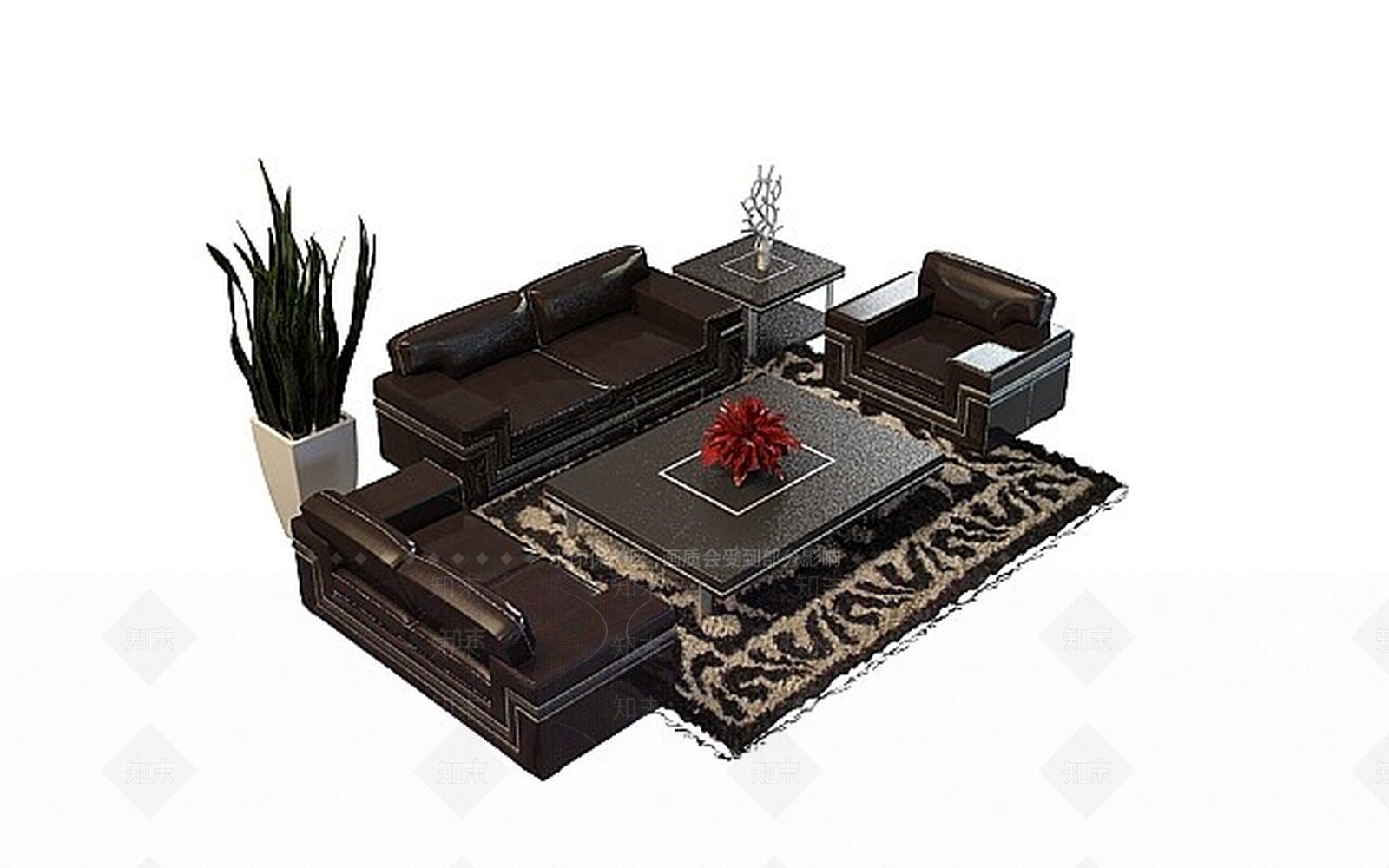 现代皮质沙发组合3D模型下载【ID:1198367372】