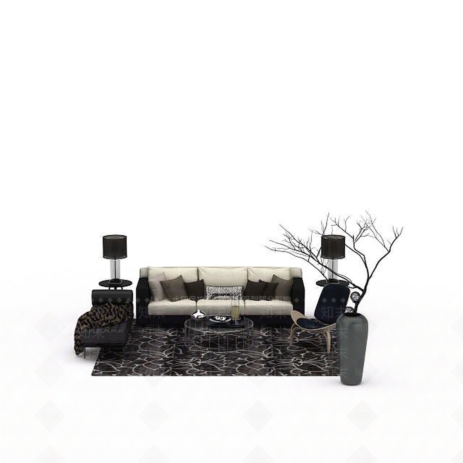 现代简约风格沙发茶几组合3D模型下载【ID:1198367732】