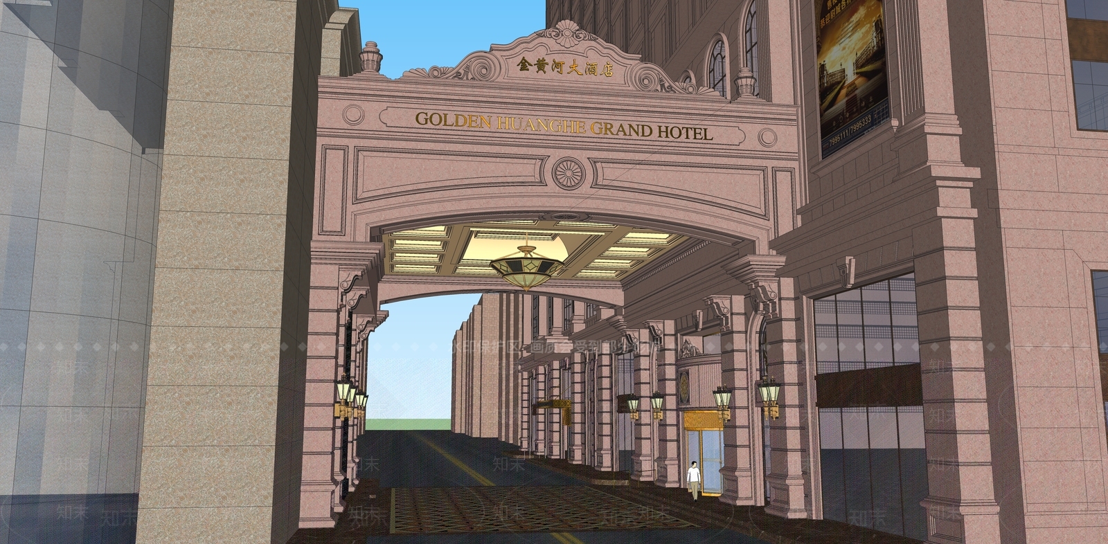 欧式酒店建筑SU模型下载【ID:1198368879】
