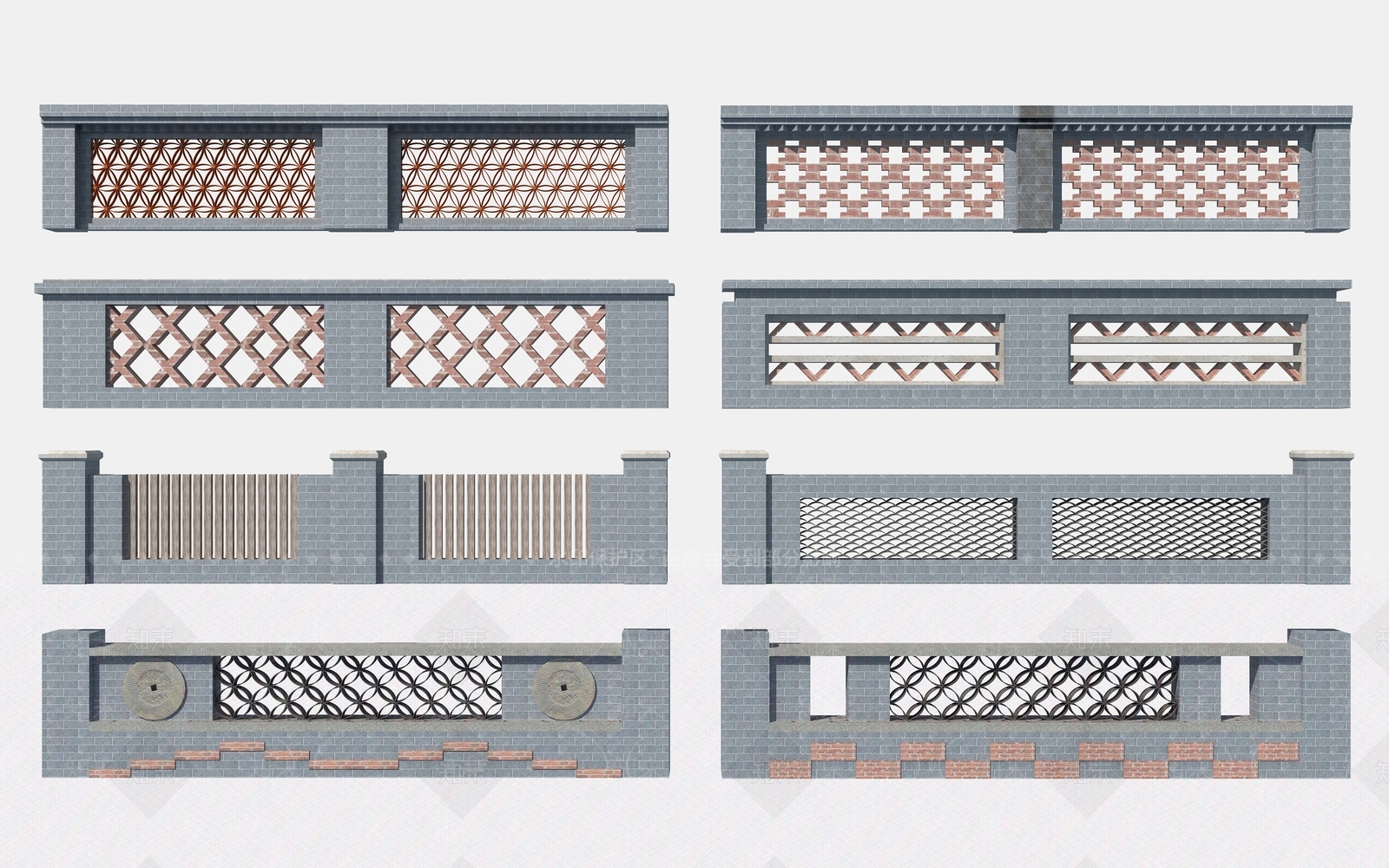 新中式中式围墙3D模型下载【ID:1198381442】