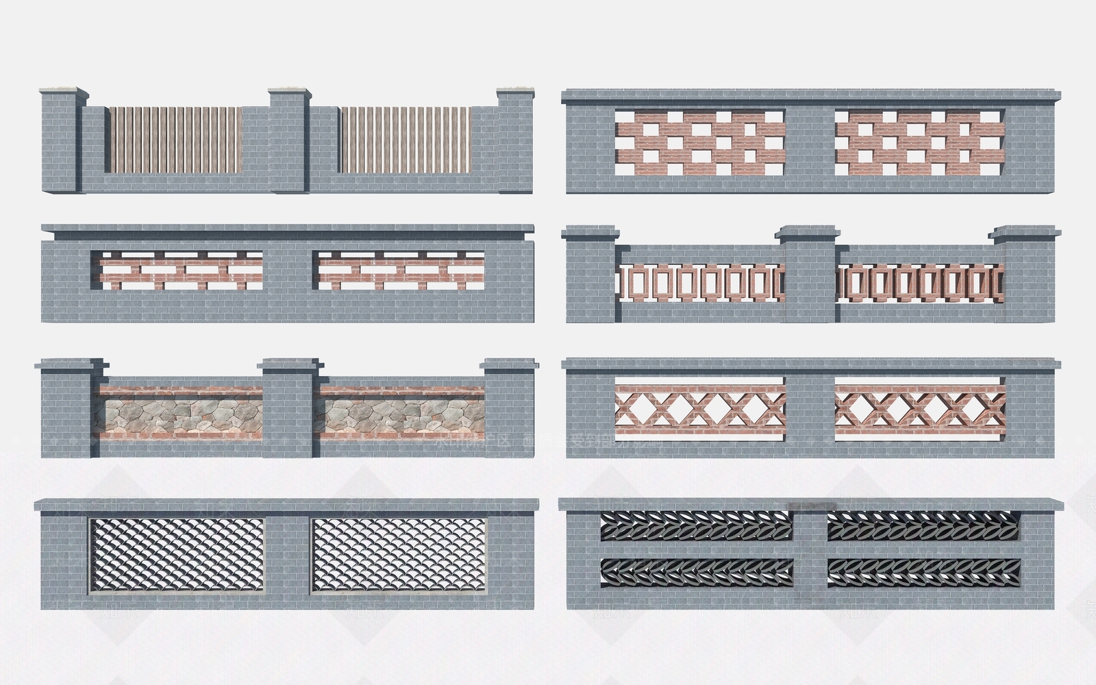 新中式中式围墙3D模型下载【ID:1198381550】