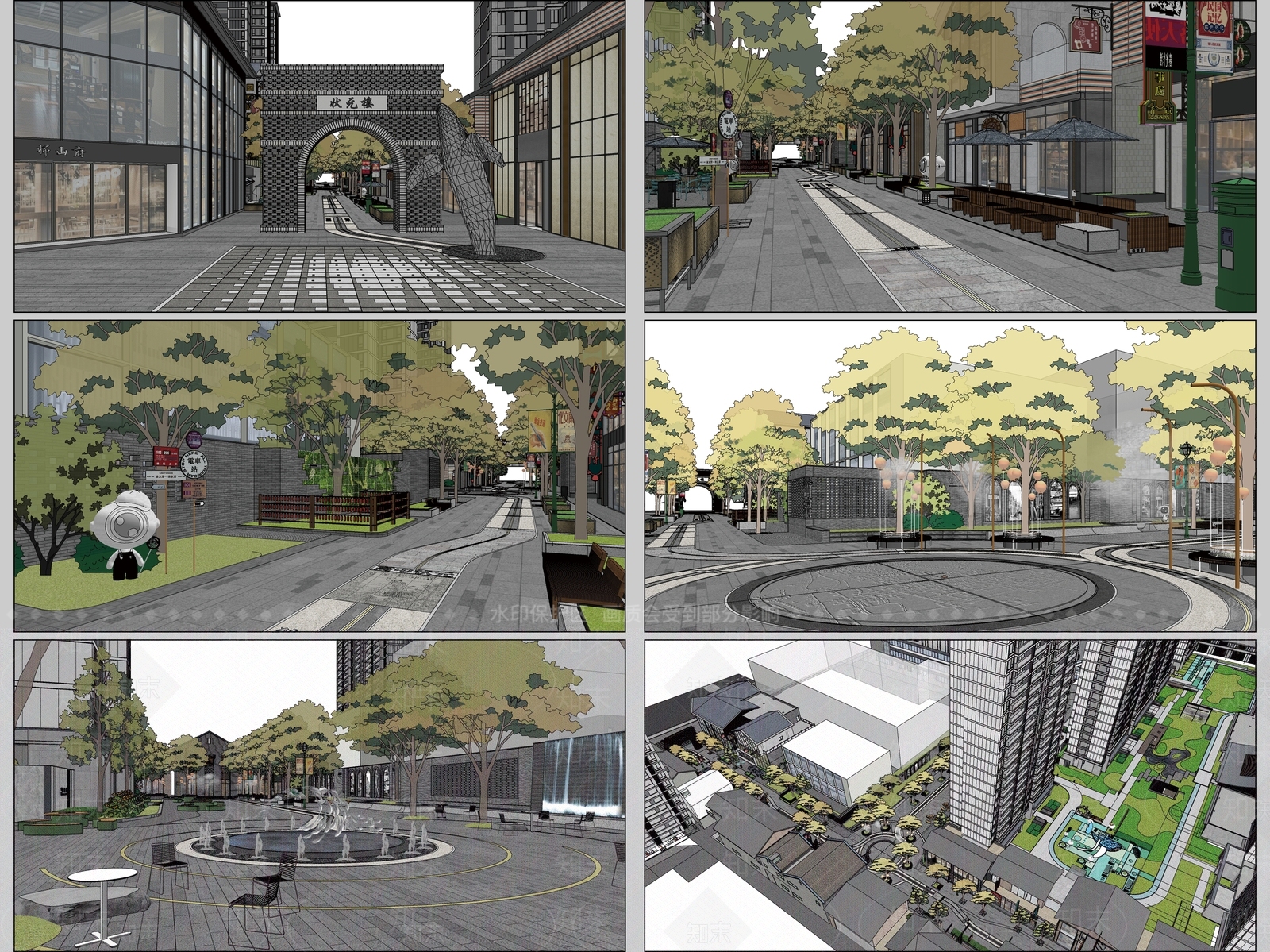 复古现代商业综合体景观SU模型下载【ID:1198383992】