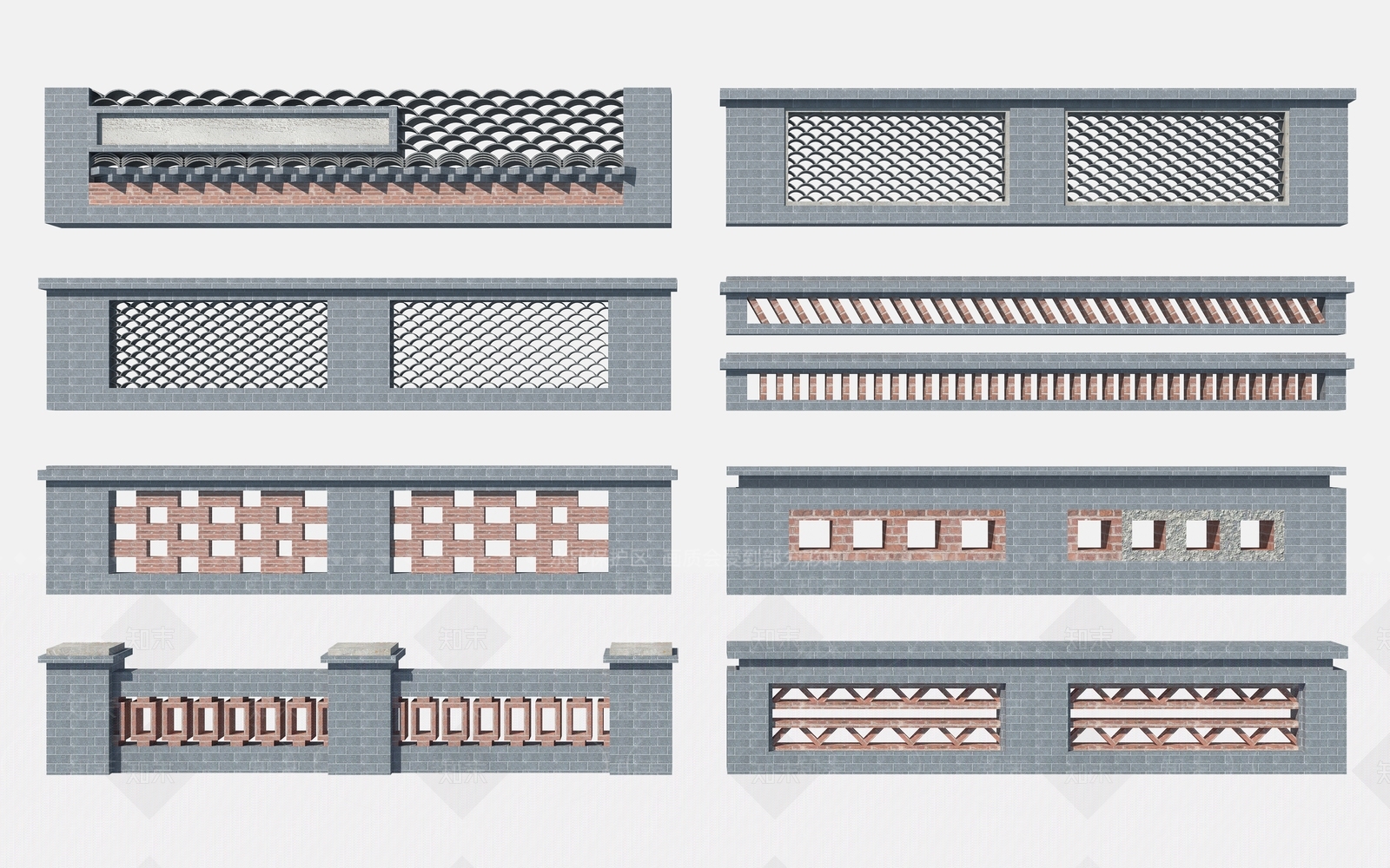 新中式中式围墙3D模型下载【ID:1198381923】