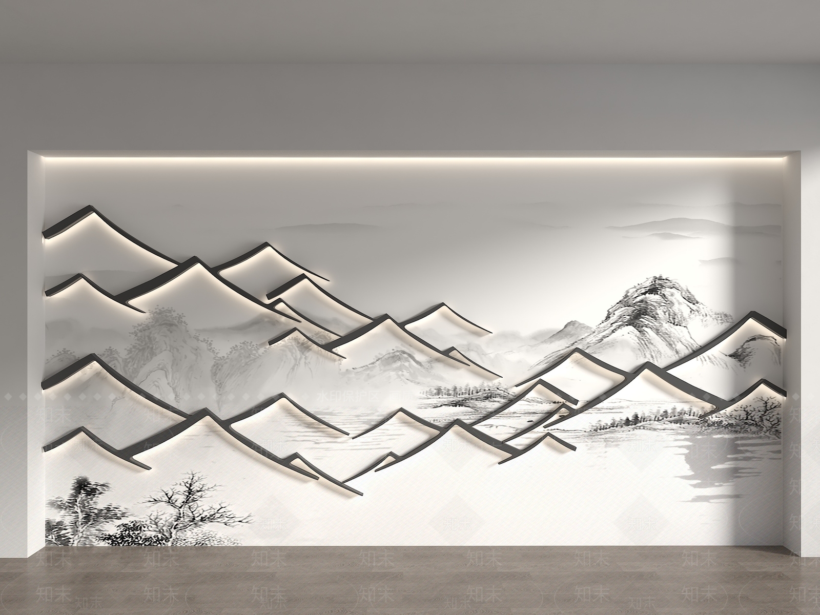 中式背景墙SU模型下载【ID:1198384123】
