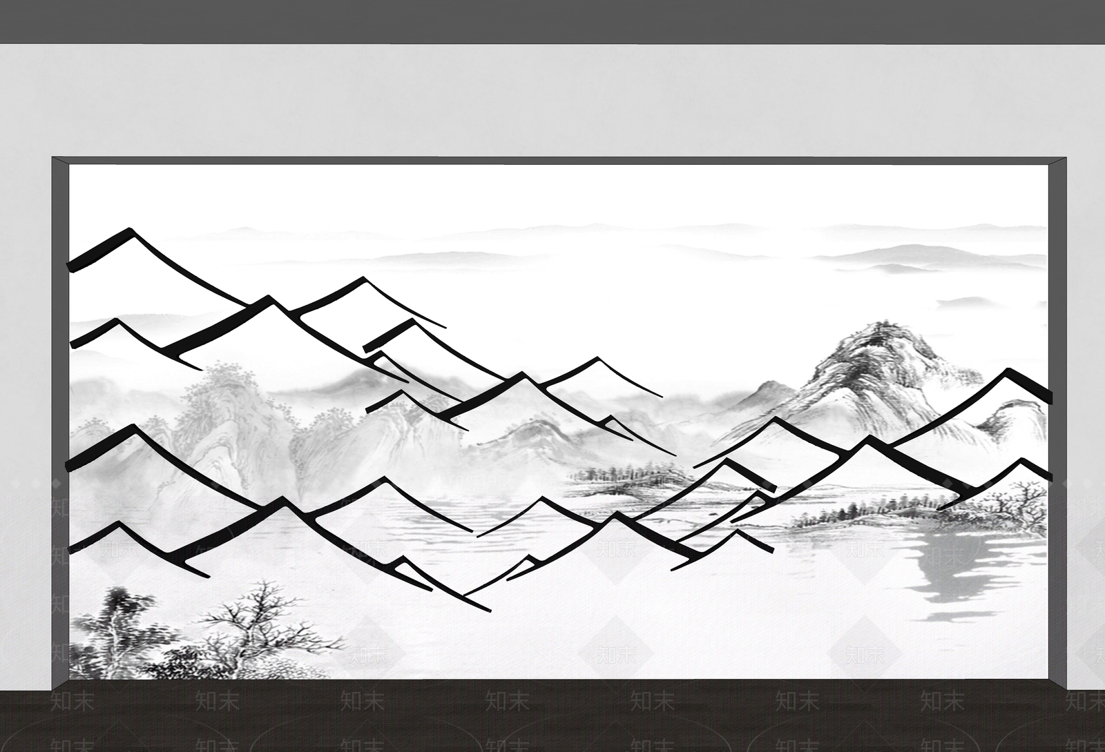 中式背景墙SU模型下载【ID:1198384123】