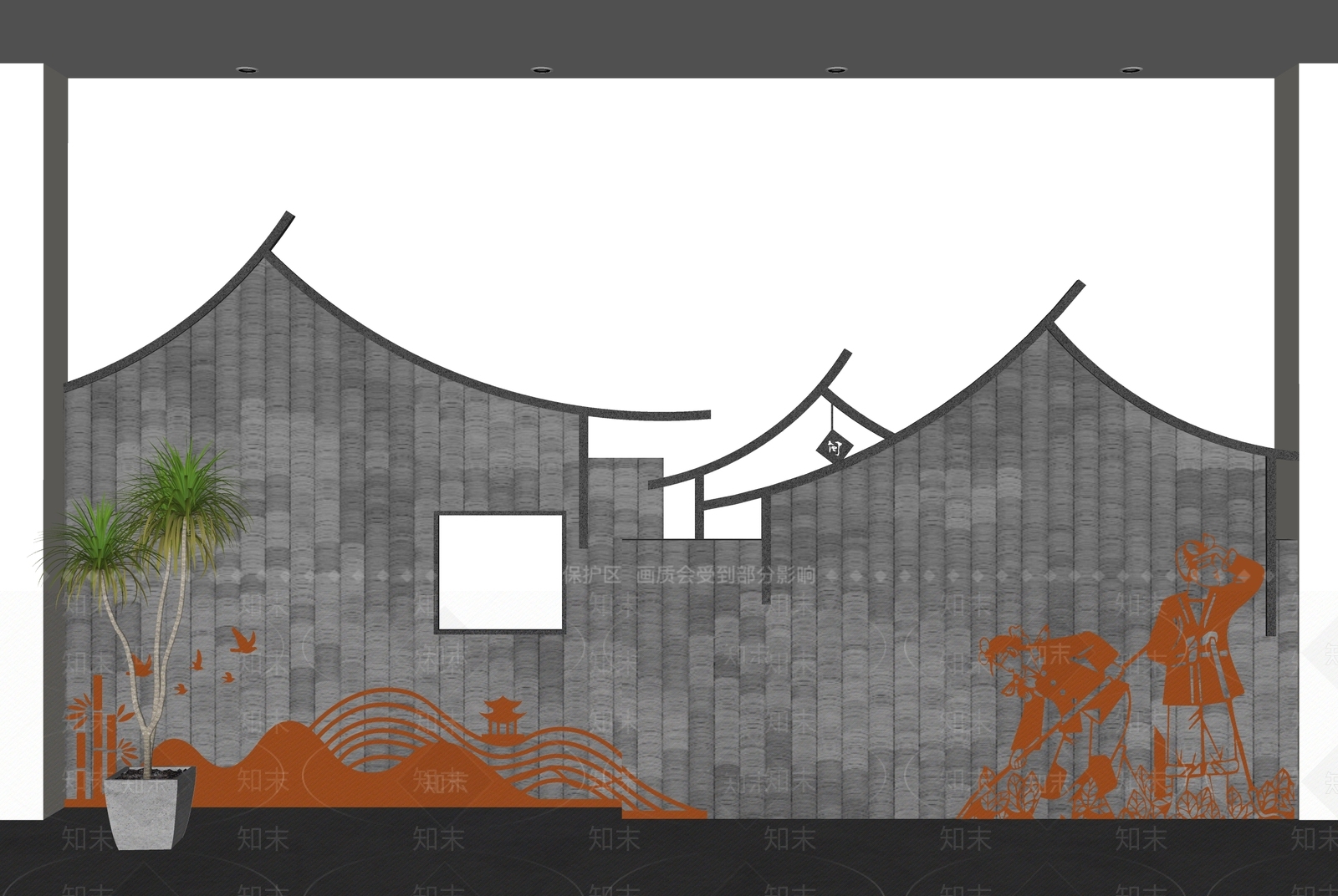 中式背景墙SU模型下载【ID:1198385729】