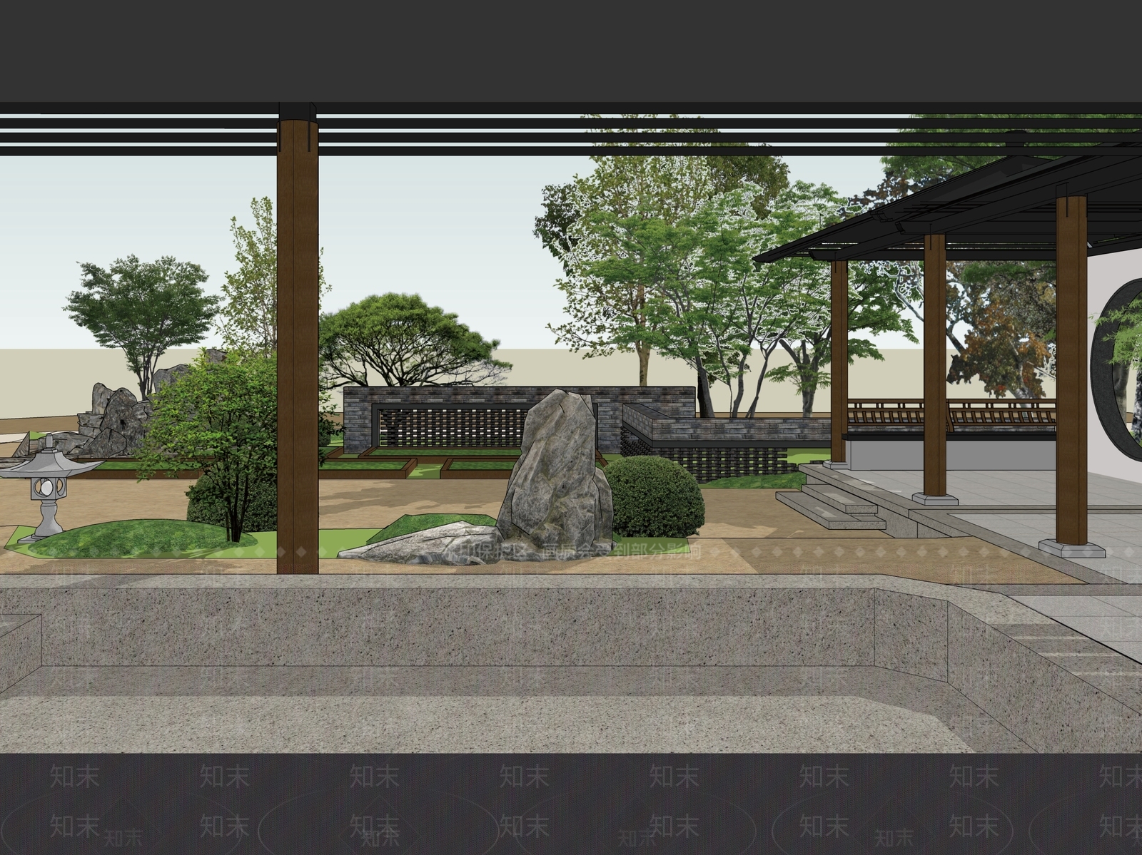 中式新中式乡村庭院SU模型下载【ID:1198388455】
