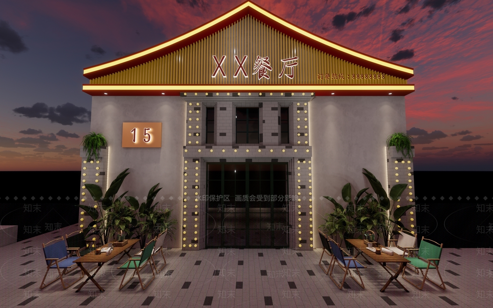 现代复古中餐厅SU模型下载【ID:1198389636】