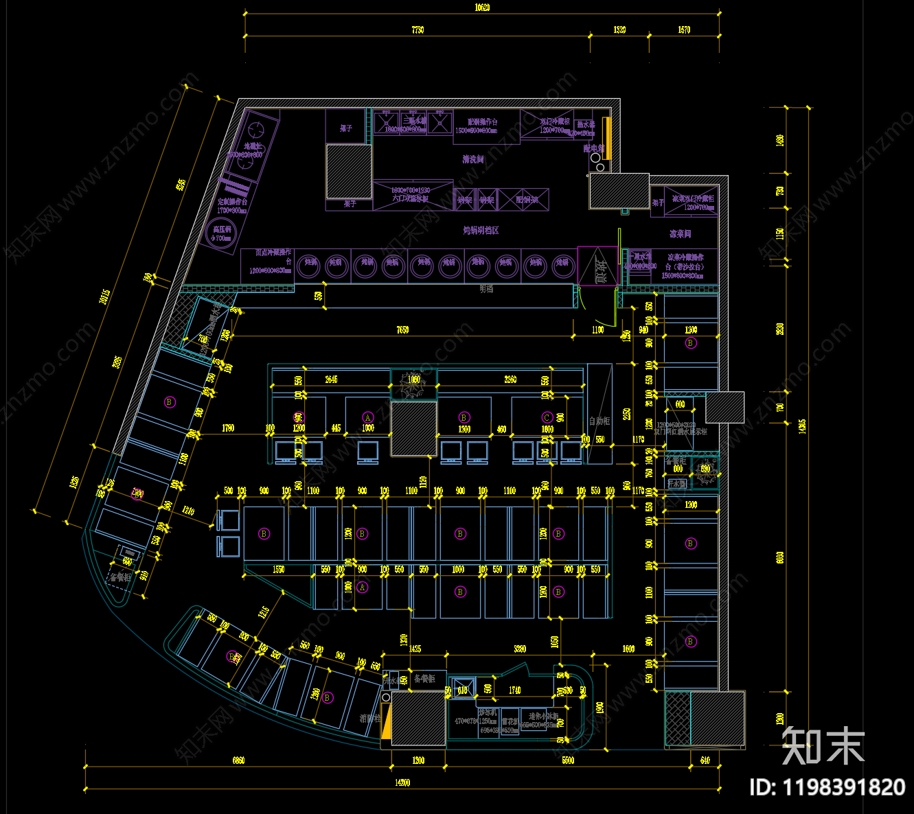 现代新中式茶餐厅施工图下载【ID:1198391820】