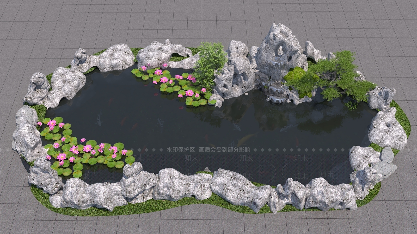 现代假山水景3D模型下载【ID:1198392787】