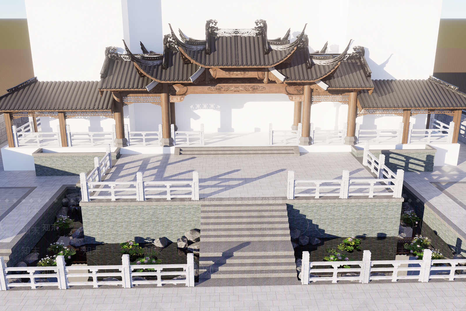 新中式中式古建筑SU模型下载【ID:1198394722】