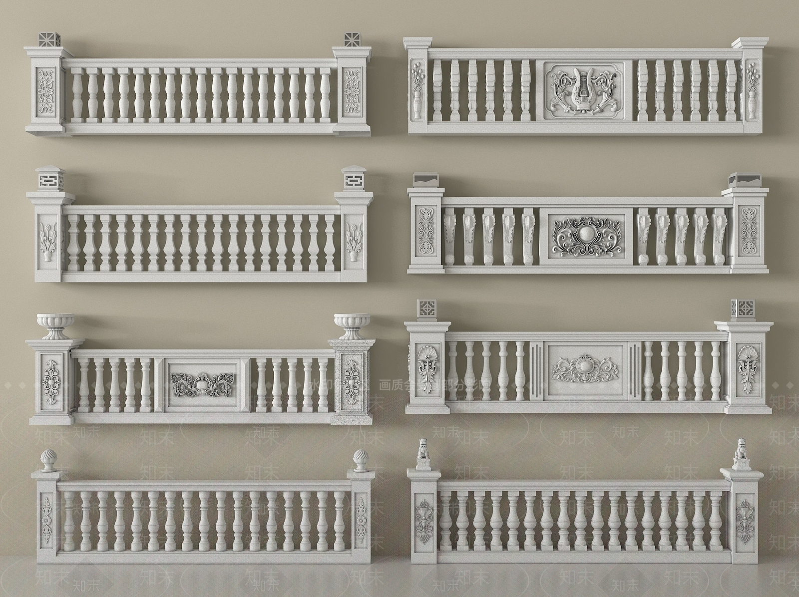 欧式栏杆3D模型下载【ID:1198399726】