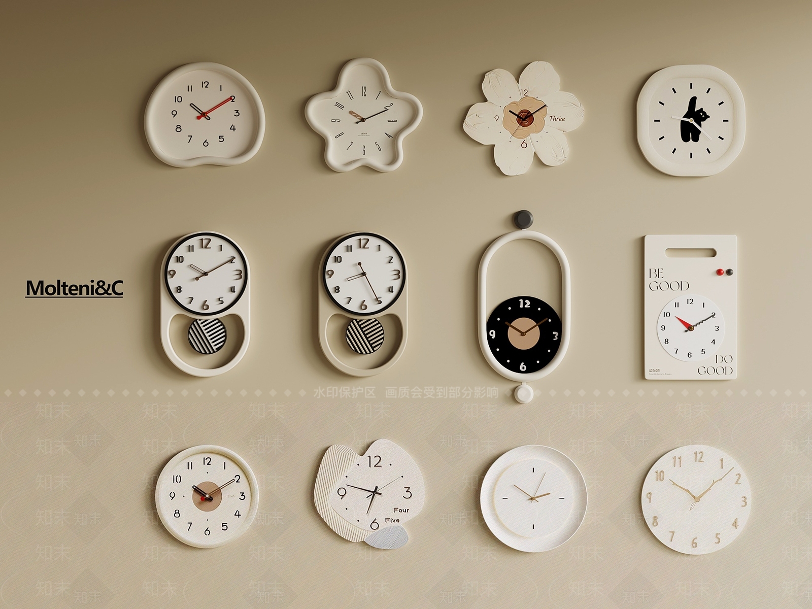 现代奶油钟表SU模型下载【ID:1198405191】