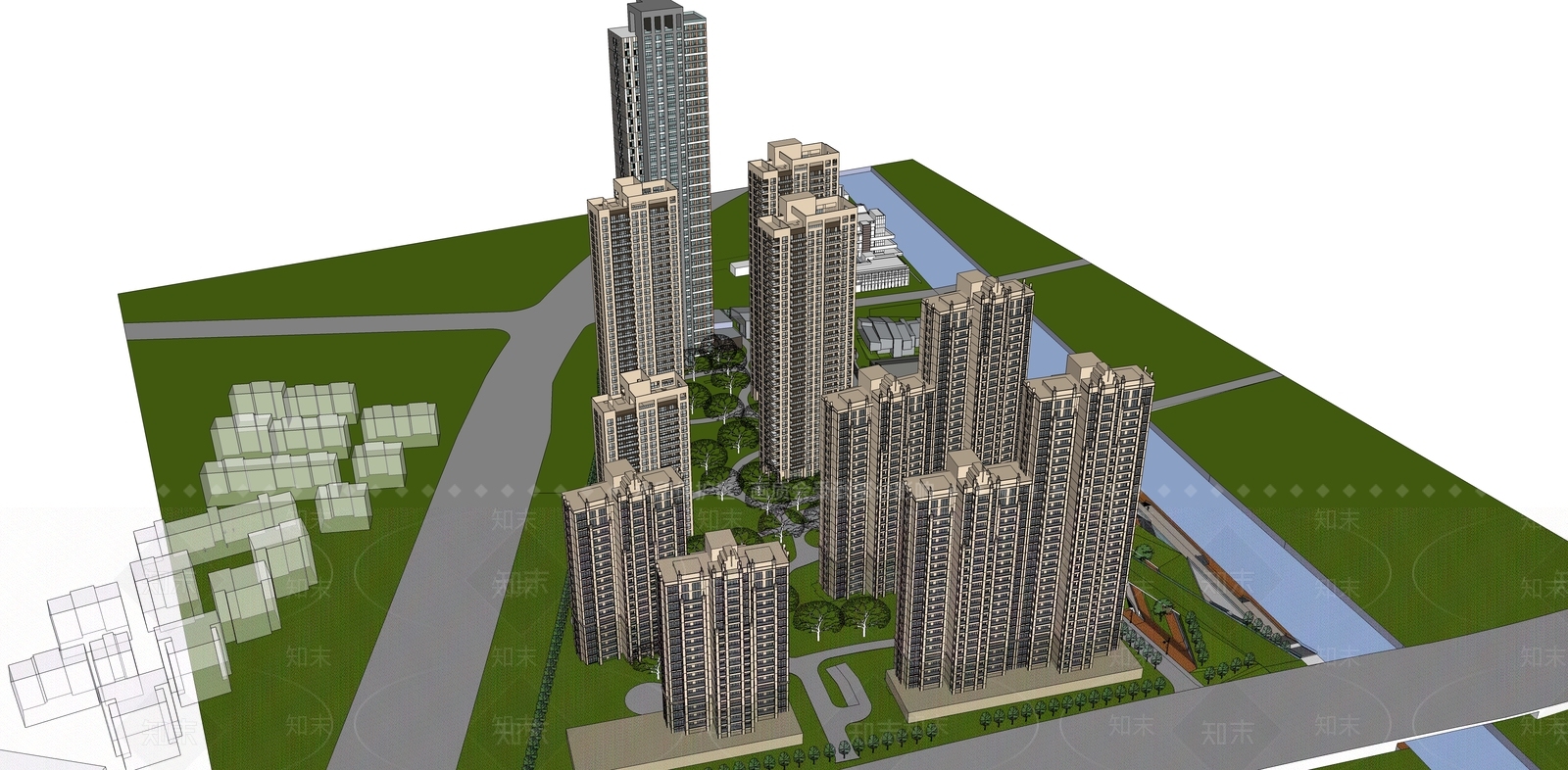 现代高层住宅SU模型下载【ID:1198407234】