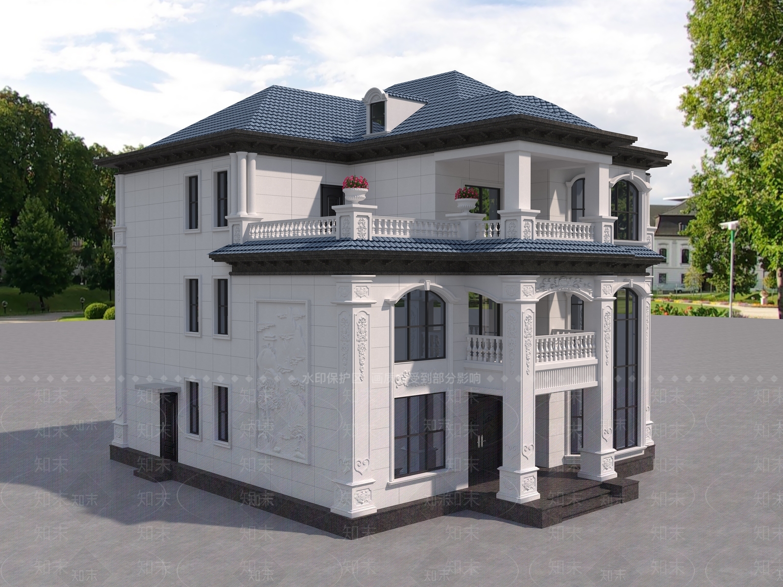 欧式独栋别墅3D模型下载【ID:1198408108】