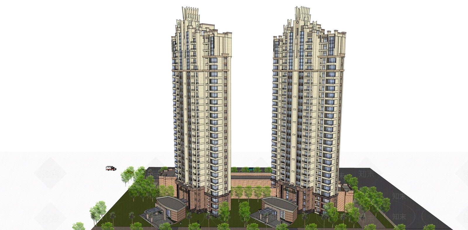 欧式高层住宅SU模型下载【ID:1198416700】