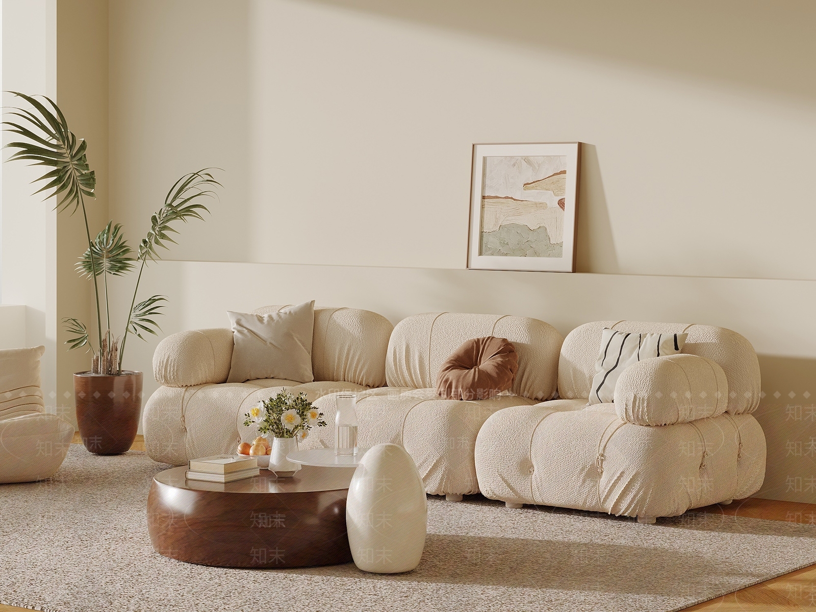 现代奶油茶几SU模型下载【ID:1198417392】