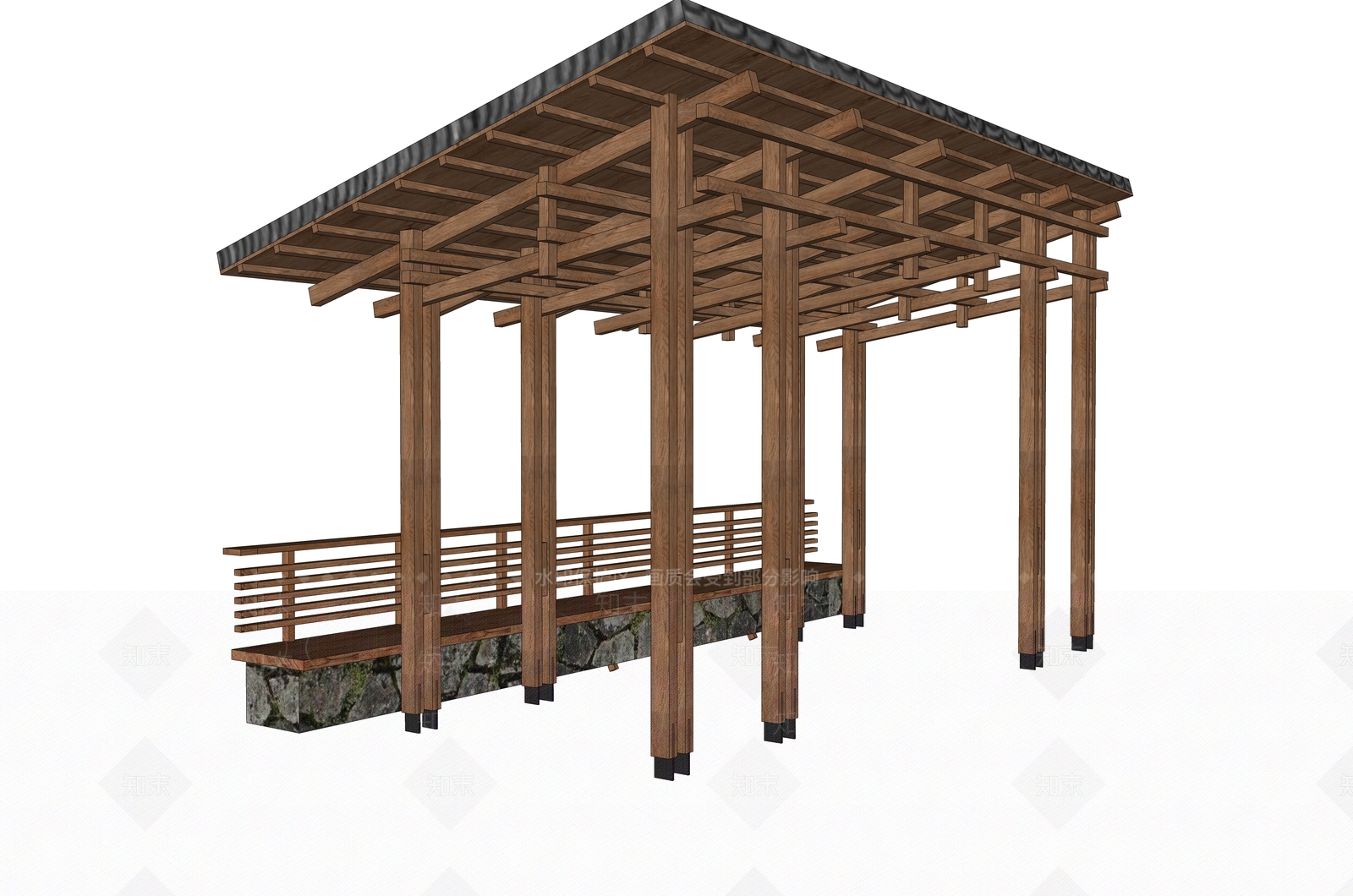 中式廊架SU模型下载【ID:1198417308】