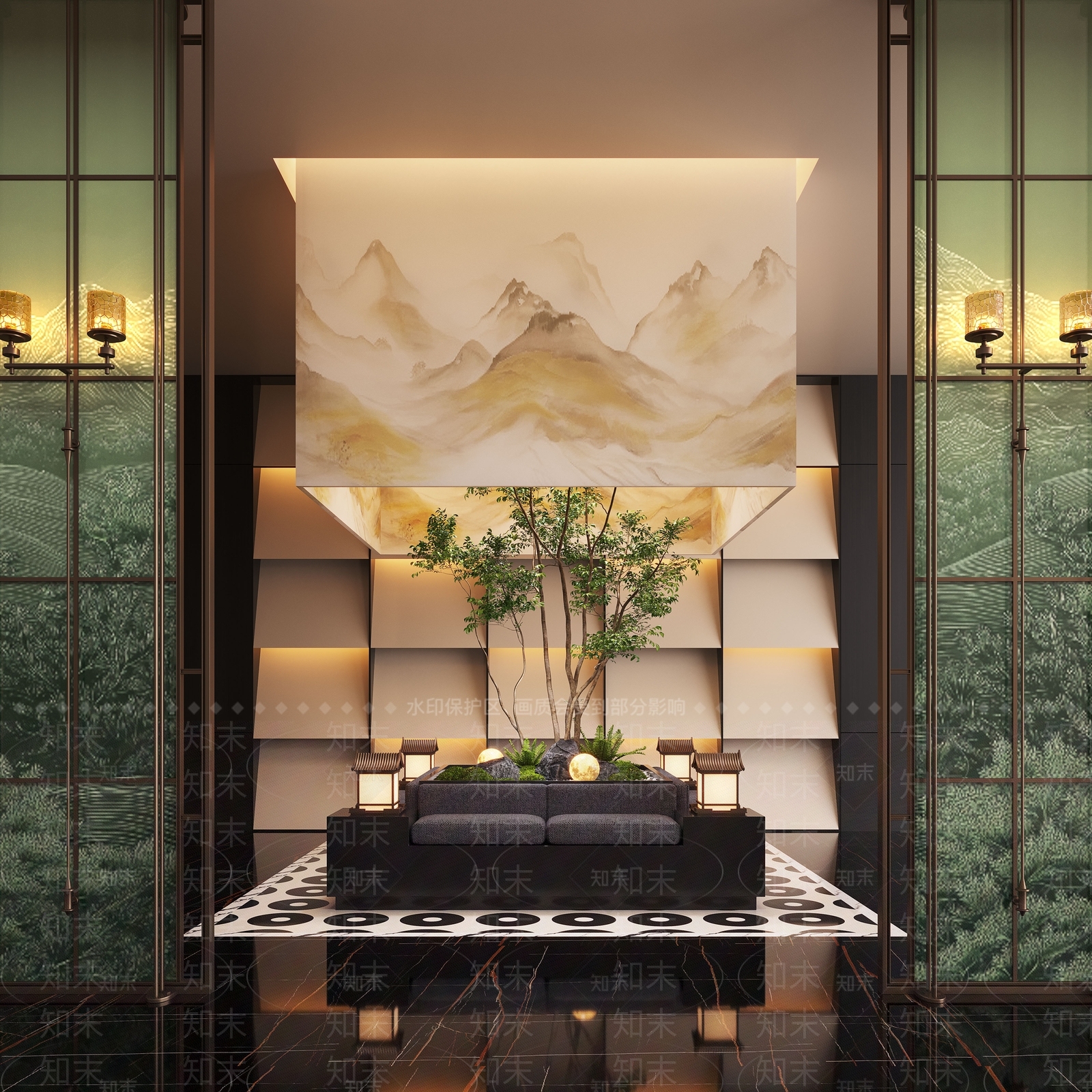 现代酒店大堂SU模型下载【ID:1198417907】