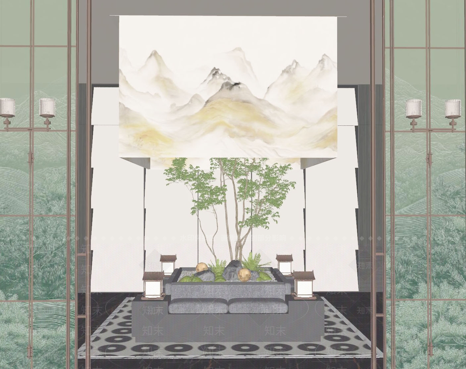 现代酒店大堂SU模型下载【ID:1198417907】