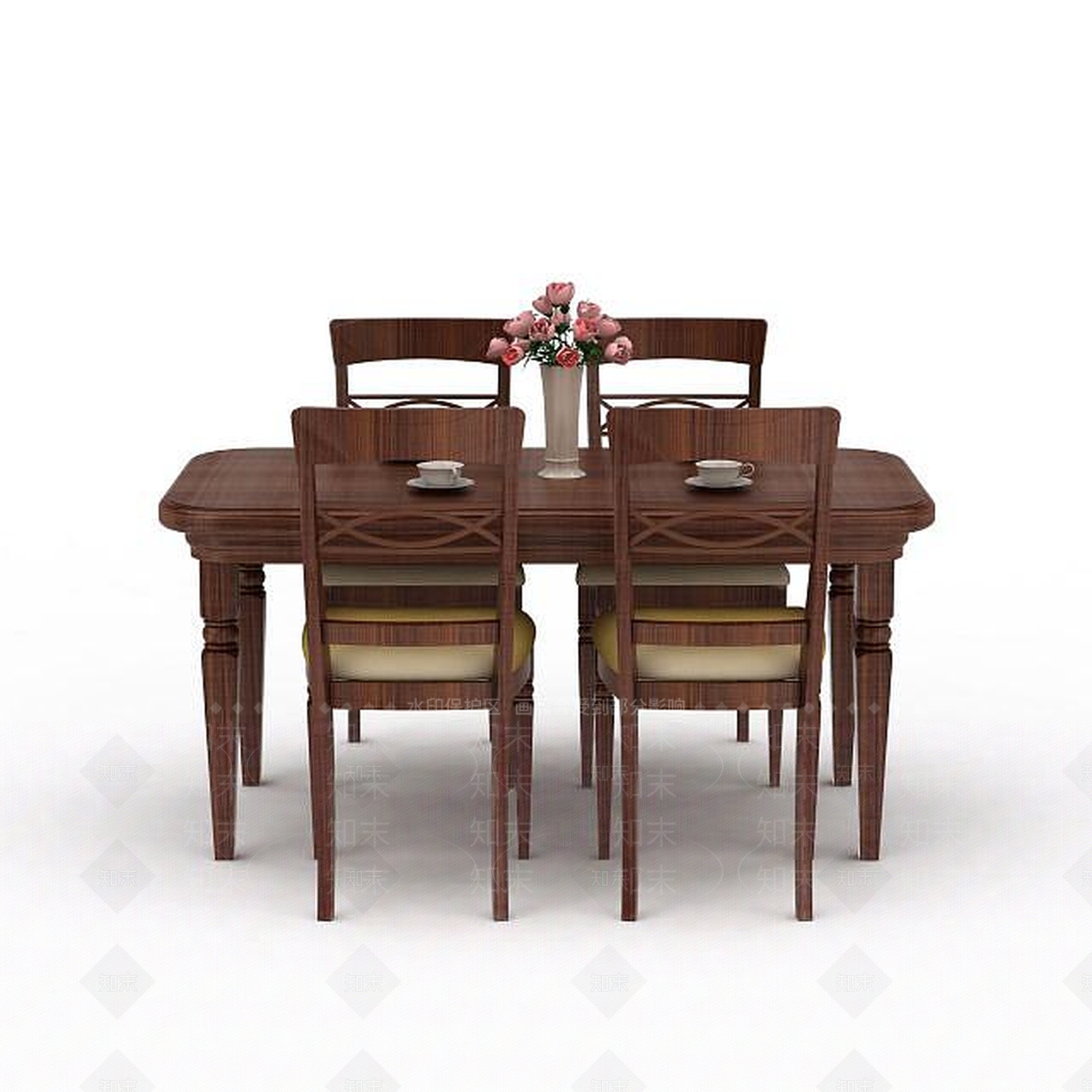 现代红木桌椅组合3D模型下载【ID:1198423736】