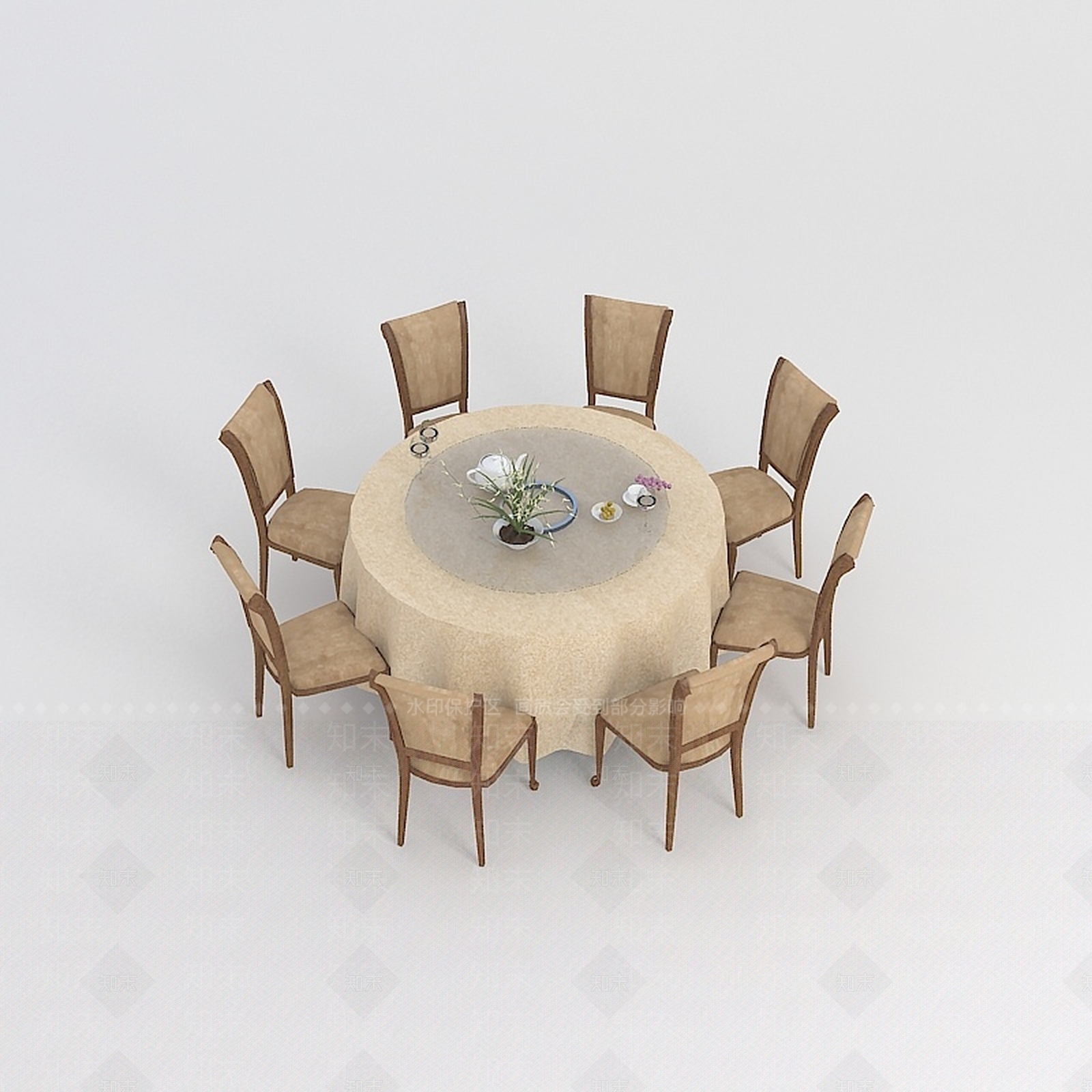 现代餐厅圆形桌椅组合3D模型下载【ID:1198423934】