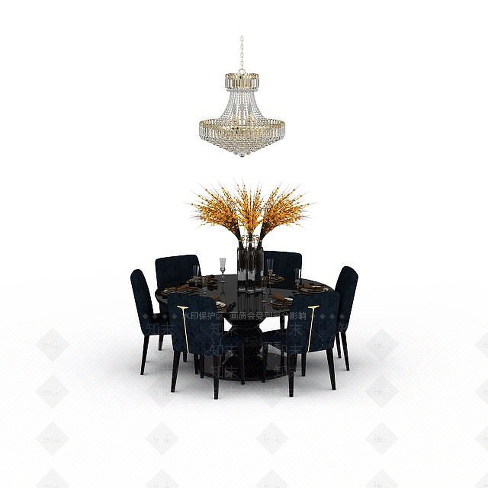 现代餐厅桌椅组合3D模型下载【ID:1198424587】