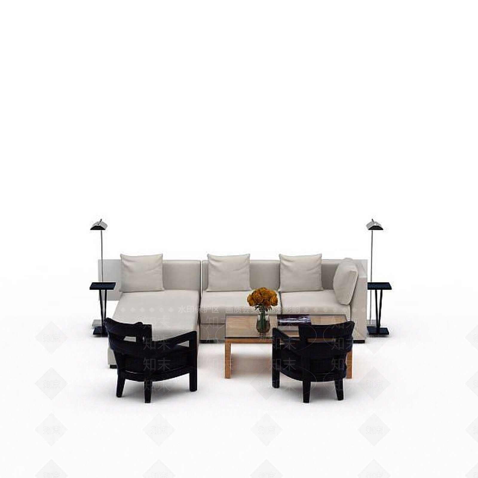 现代简约风格沙发茶几组合3D模型下载【ID:1198424773】