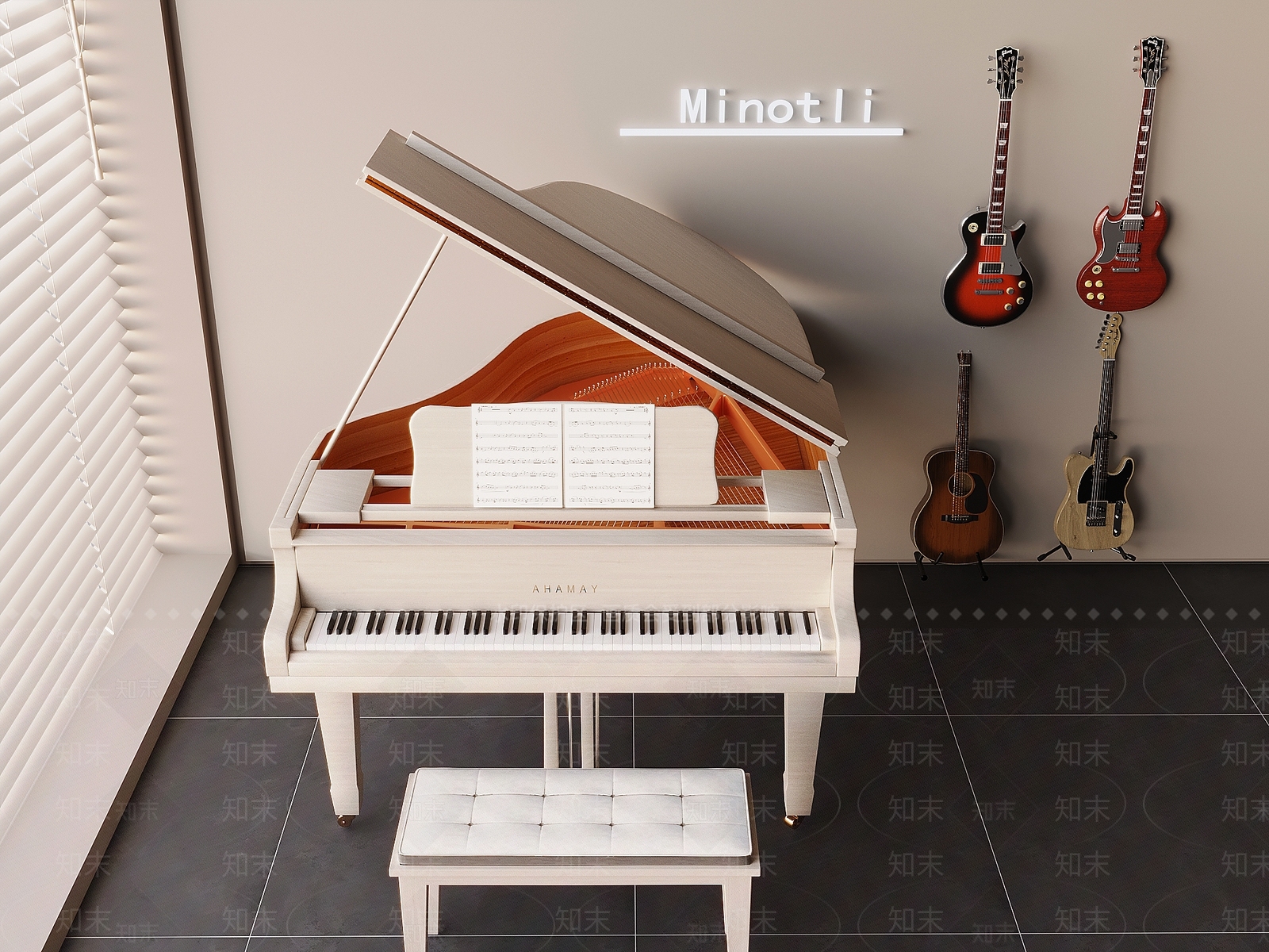 现代钢琴房SU模型下载【ID:1198428401】