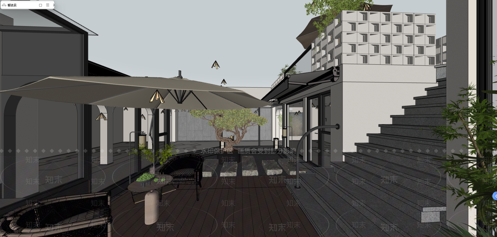 现代屋顶花园SU模型下载【ID:1198431641】