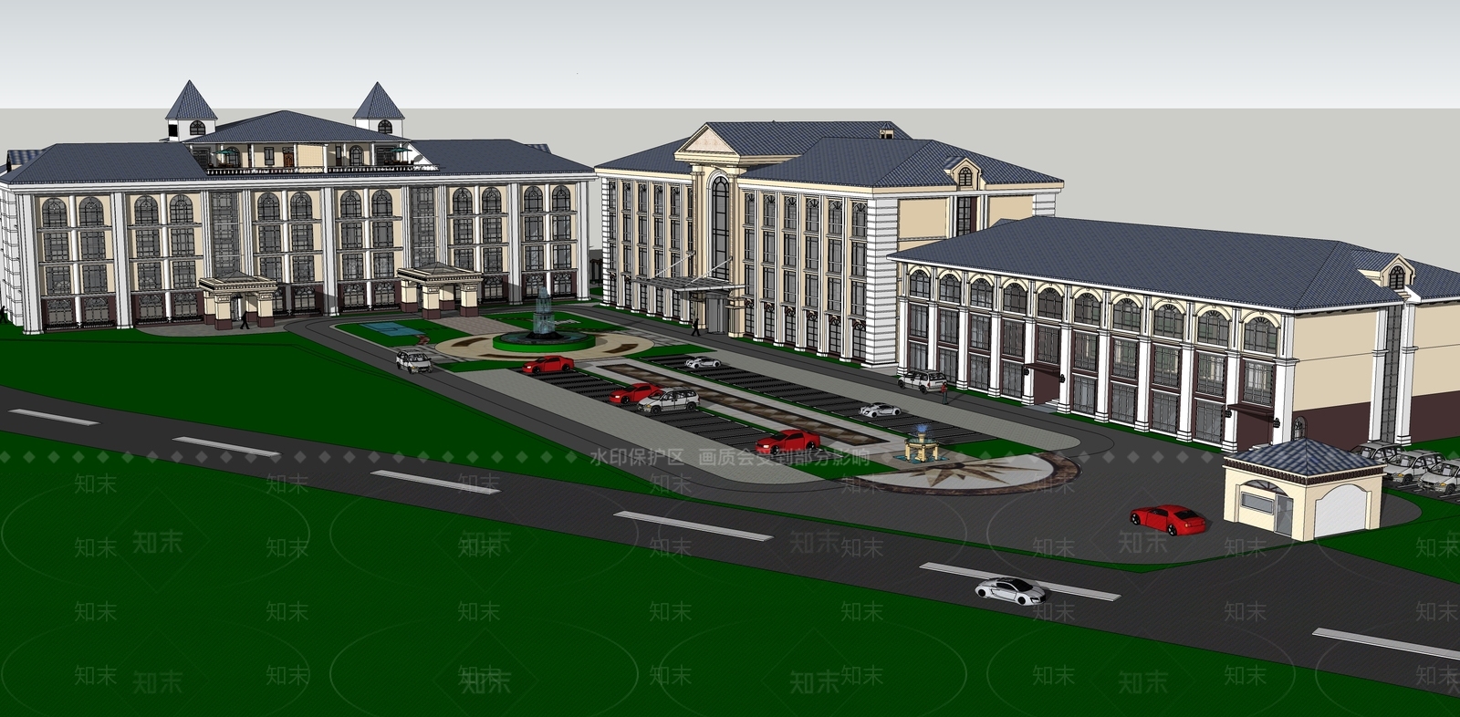 欧式酒店建筑SU模型下载【ID:1198434436】