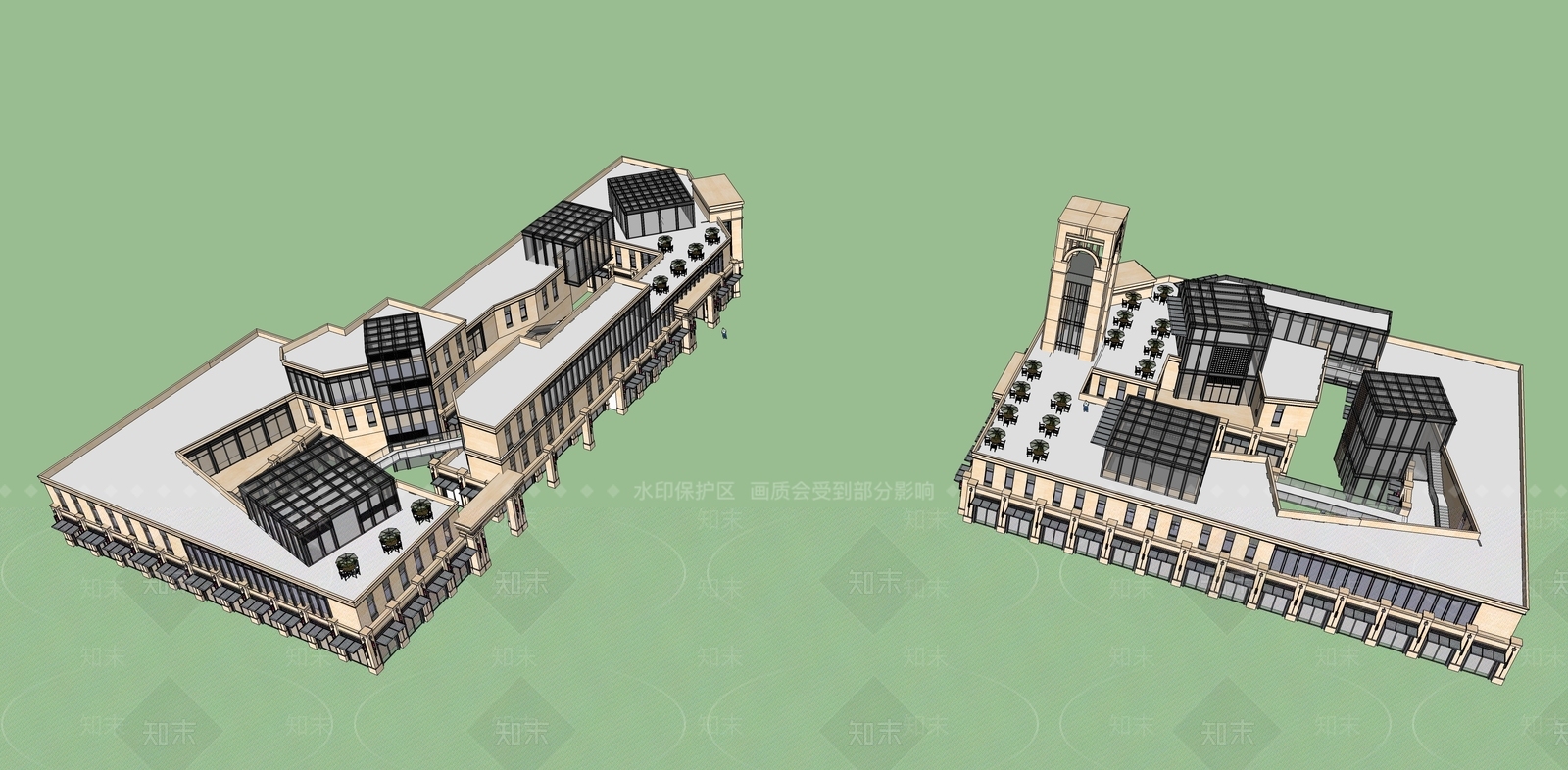 欧式商业街SU模型下载【ID:1198440915】