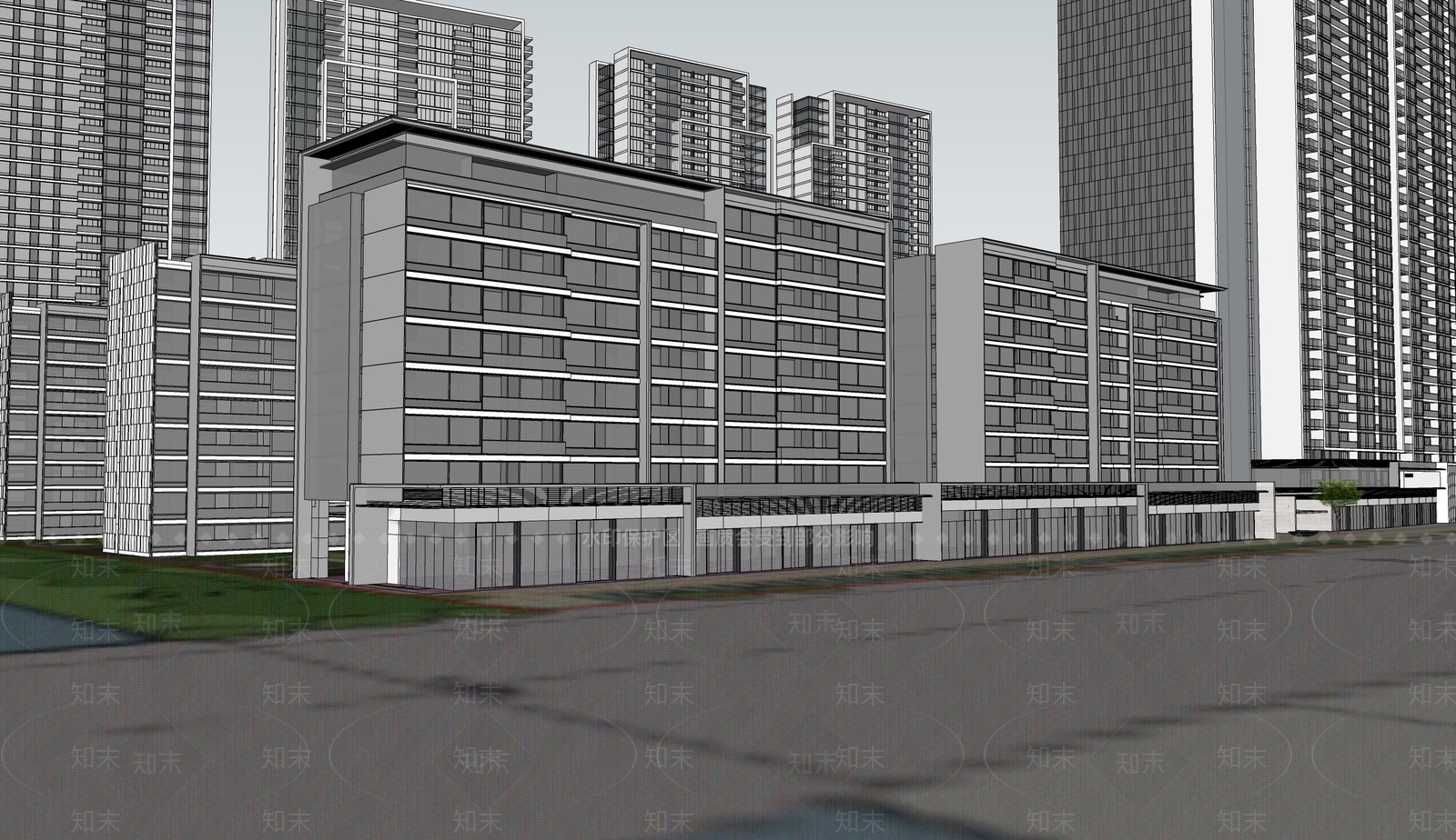 现代小区建筑SU模型下载【ID:1198441391】