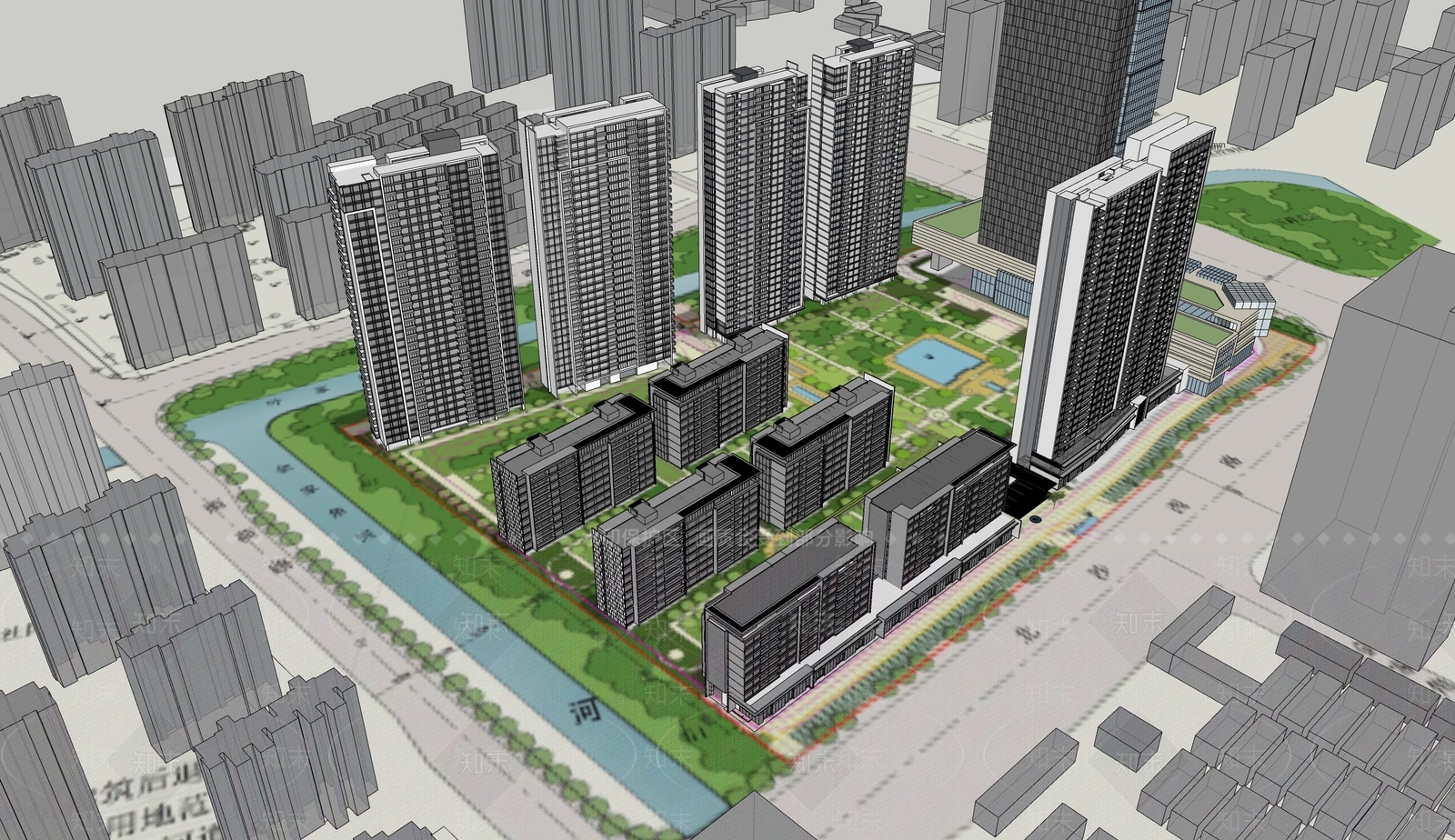 现代小区建筑SU模型下载【ID:1198441391】