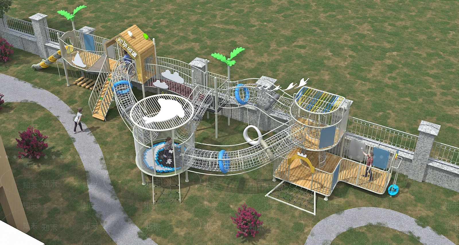 现代中式幼儿园3D模型下载【ID:1198443216】