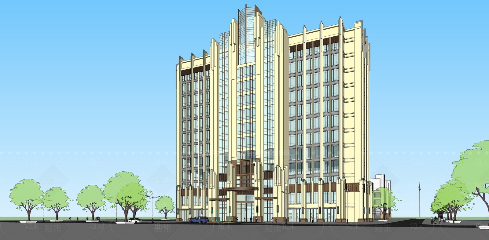 欧式酒店建筑SU模型下载【ID:1198443963】