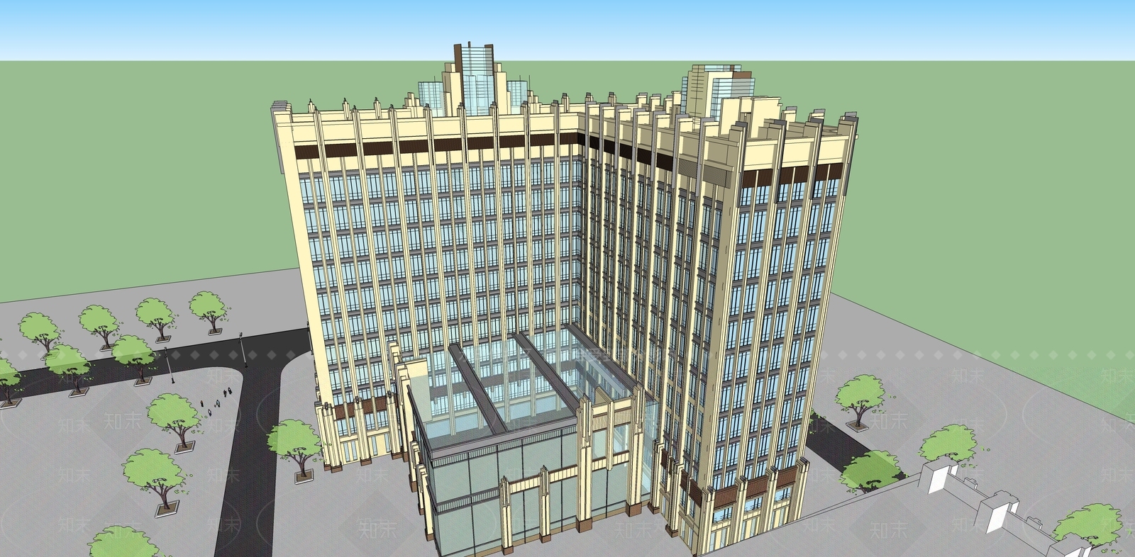 欧式酒店建筑SU模型下载【ID:1198443963】
